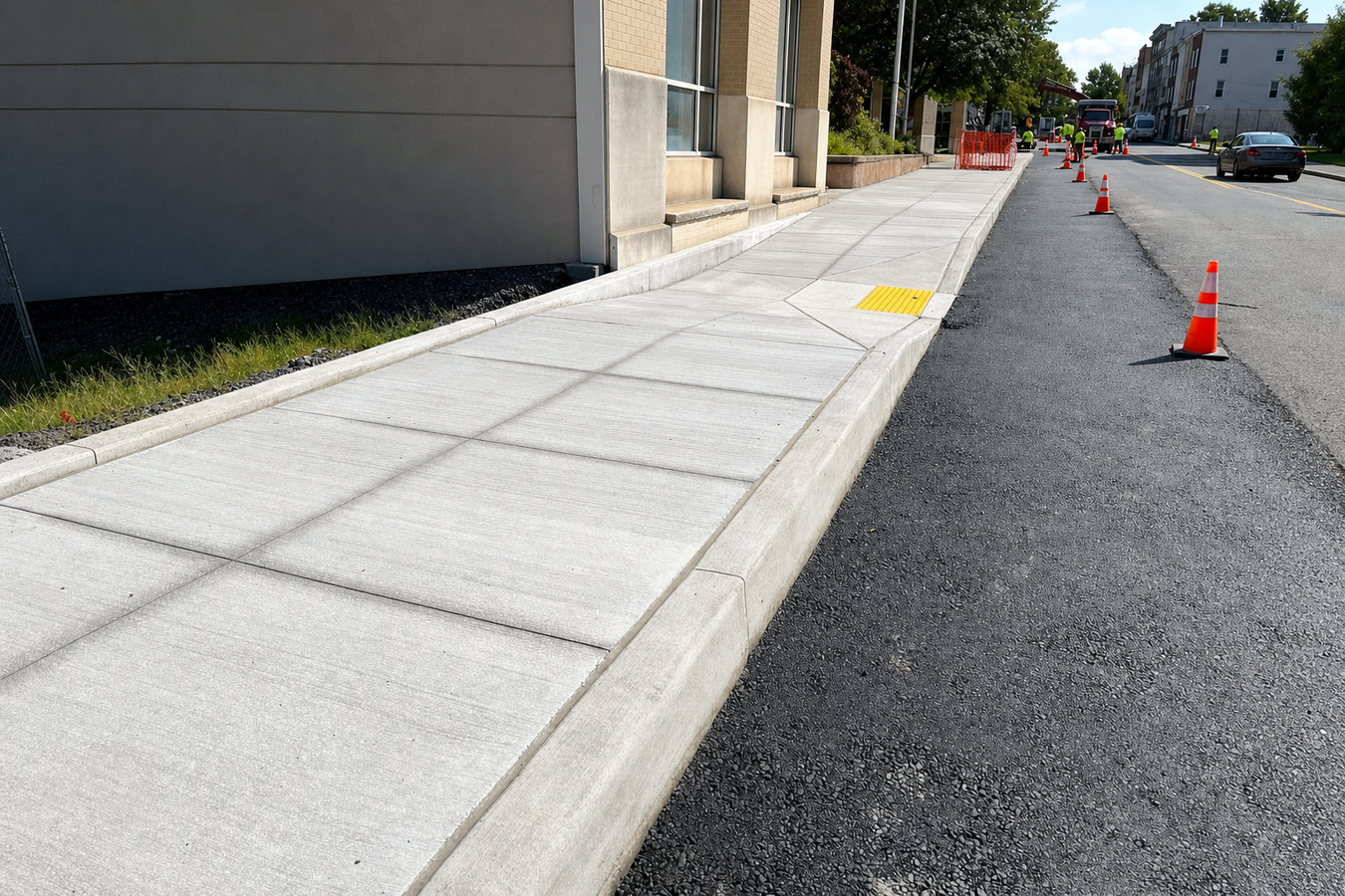 Concrete curbing and sidewalks